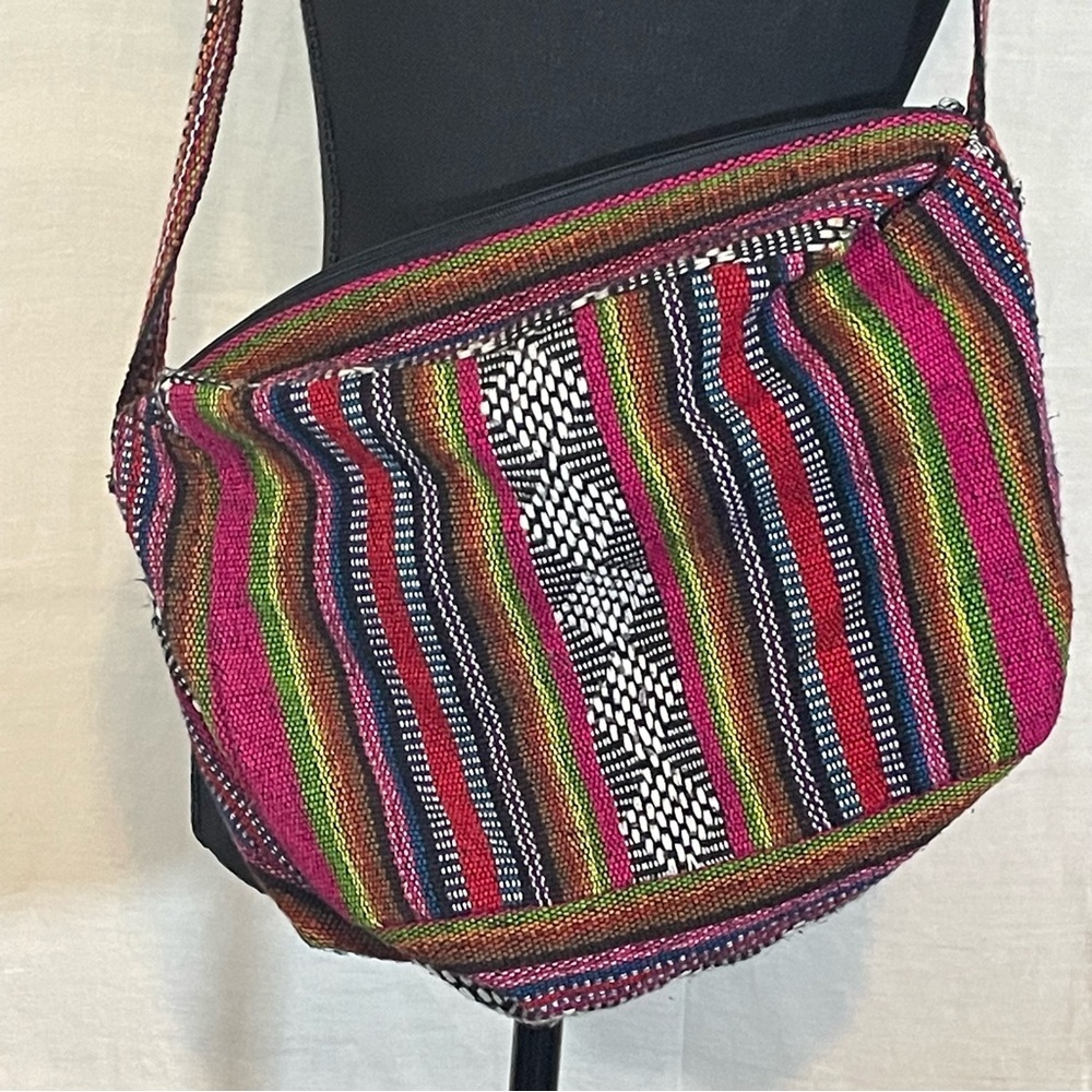 Colorful woven bag front pocket and woven straps Aztec / rasta style colors